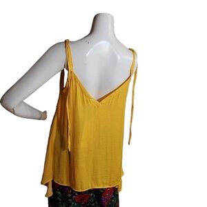 ZARA YELLOW GOLD  SPAGHETTI TIED SHOULDER STRAPS V NECK BLOUSE